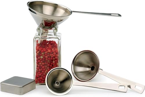 RSVP International Endurance Collection Kitchen Spice Jar/Oil Bottle Funnel, Stainless Steel and Dishwasher Safe, Mini Set, Various Sizes - size: Mini Set, Various Sizes (Pack of 1)