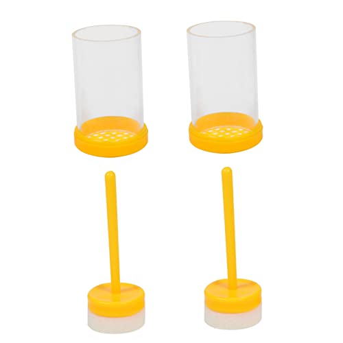 VANZACK 2 Sets Queen Mark Bottle Catcher Marker Clip Cage with Plunger Queen Marker Bottle Marking Kit Beekeeper Equipment Cage Plastic Beekeeping Bottles Sponge Major