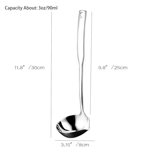 Soup Ladle 304 Stainless Steel Heavy Ladle with Pour Spout for Soups, Serving, Cooking, Stews and More 11.8 inch