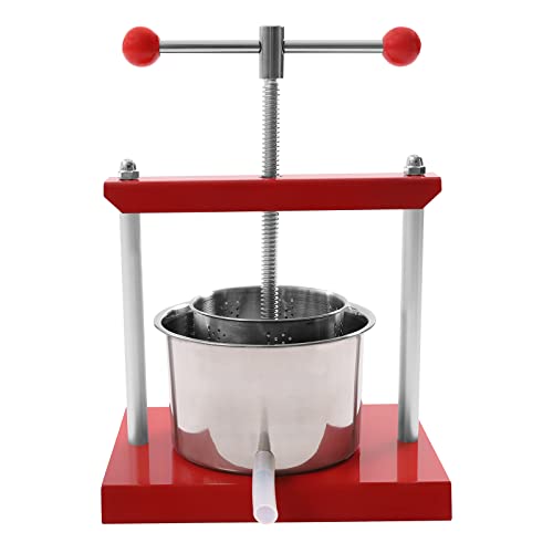 Cheese Fruit Wine Manual Press Machine 3L/0.8gal Stainless Steel Barrels Honey Presser w/T-shaped Handle Fruit Press Making Equipment for Pressing Juice, Vegetable, Wine, Cider (3L/0.8gal) - size: 3L/0.8gal