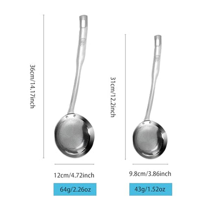 9cm/3.54inch&11cm/4.33inch 304 Stainless Steel Fine Mesh Strainer Set of 2 with Handle for Kitchen, Metal Strainers for Oil Skimmer Spoon Food Strainer Kitchen Gadgets