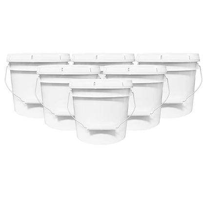 MKS Plastics 1-Gallon Bucket with Airtight Lid – Made in USA, Food Grade BPA Free Plastic, Heavy Duty Multi-Use, Metal Handle with Grip, Stackable Storage – White, 6 Pack - color: 1 Gallon - White, size: 6
