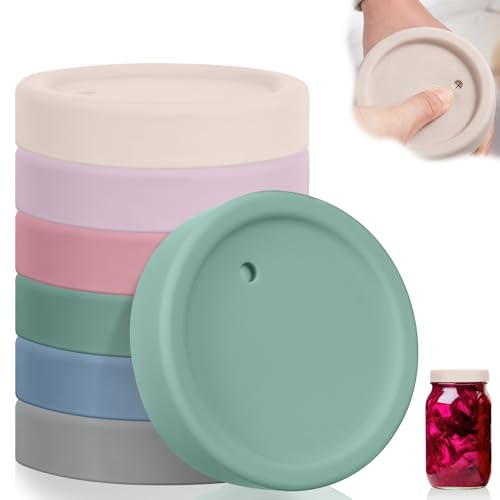 Teenyyou 6 Pcs Silicone Fermenting Lids for Wide Mouth Mason Jar, Airlock Waterless Fermenter Caps, 86 mm Silicone Cover with Vent for Kimchi, Fermented Probiotic Food, Jars Not Included (Morandi) - color: Morandi
