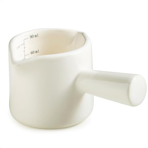 Espresso Measuring Cup, Ceramic Espresso Cup Double Spouts Expresso Shots Cup with Handle, Espresso Accessories, 3 Oz/ 90 Ml, White - color: White