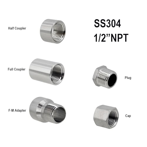 Wine Making- Home Brewing Kettle Retrofit Part Weld 1/2" NPT Coupler 304 Stainless Steel Homebrew DIY Brewing Kettle Wine Accessories(Plug)