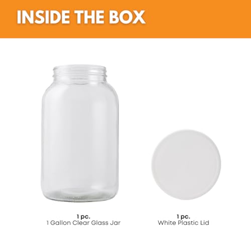 FastRack 1 Gallon Mason Jar with White Airtight Lid | Regular Glass Canisters with Airtight Lids | Large Mouth Glass Jar for Food Storage, Canning, Fermentation, Pickling - size: 1 Pack