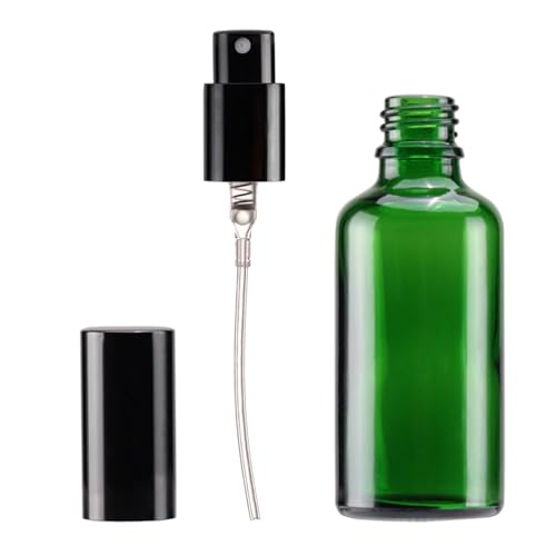 YIZHAO Green Glass Spray Bottles 2oz, with Small Fine Mist Spray, Metal Cap, Refillable for Essential Oil,Travel,Cleaning,Perfume,Aromatherapy,Makeup – 12 Pcs - color: Green, size: 50ml-12