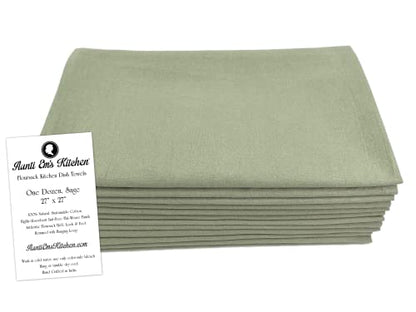 Aunti Em's Kitchen Flour Sack Dish Towels - Natural Cotton for Embroidery and Drying Glass, Hand, Dinnerware - Plain, Thick, Zero-Lint, Highly Absorbent - Set of 12, 27 x 27 Inch, Sage Green - color: Sage Green