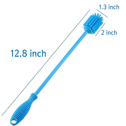 Silicone Bottle Cleaning Brush with Long Handle, BPA Free 12.5" Water Bottle Cleaner for Baby Bottles, Hydro Flask, Sports Bottle, Vase, Glassware, Perfect for Smaller Diameter Bottle Openings