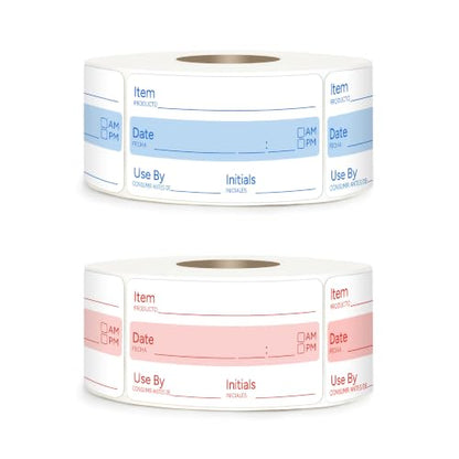 2 Rolls 1000 Pcs 1 X 2 inch Removable Food Date Sticker Labels, Easy to Write for Freezer, Refrigerator Food Containers Date Sticker, Leftover Labels - style: Blue-Red-Spanish-no-week