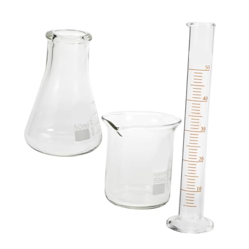 Cabilock 1set Laboratory Glassware Beaker Graduated Cylinder and Flask for Chemistry Experiments Accurate Measurements Borosilicate Glass for