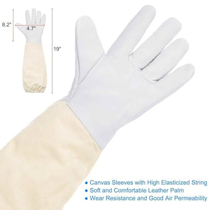 HARFINGTON Bee Suit for Men and Women L Beekeeping Suits Outfit with Glove and Round Veil Hood Bee Suits for Men Proof Backyard Professional and Beginner Bee Keeper Thick, White - size: L