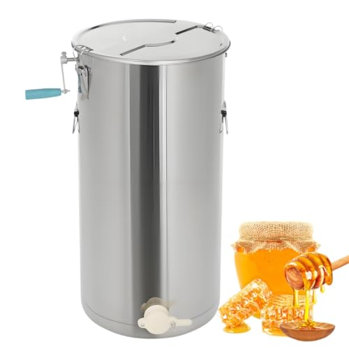 2 Frame Manual Honey Extractor, Stainless Steel Beekeeping Extraction Separator with Lid, Apiary Centrifuge Equipment for Hive Farms