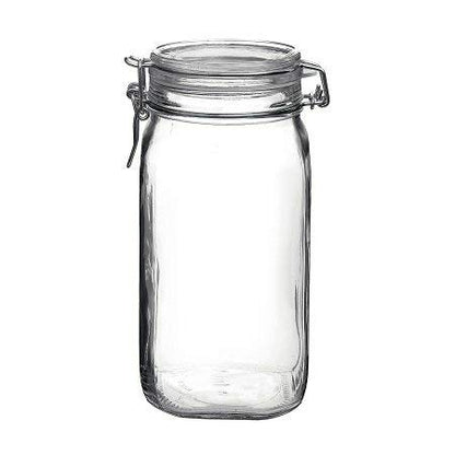 Bormioli Rocco Fido Squared Wide Mouth Glass Jar with Airtight Gasket Clamp Lid for Canning and Food Storage, Clear Top, 50.75 oz.
