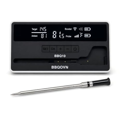 BBQOVN Wireless Smart Meat Thermometer | Unlimited Range Sub-1G IP68 Waterproof Large Magnetic Base Display for Grill, Smoker, Oven & Kitchen