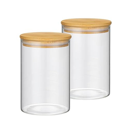 2PCS Glass Storage Jars with Airtight Lids,32 fl oz (950ml) Cute Clear Storage container with bamboo Lid,Glass Pantry Canister for Beans, Rice,Sugar,Cookie Coffee (N-Clear-2PCS-32FL OZ/950ML) - color: N-Clear-2PCS-32FL OZ/950ML