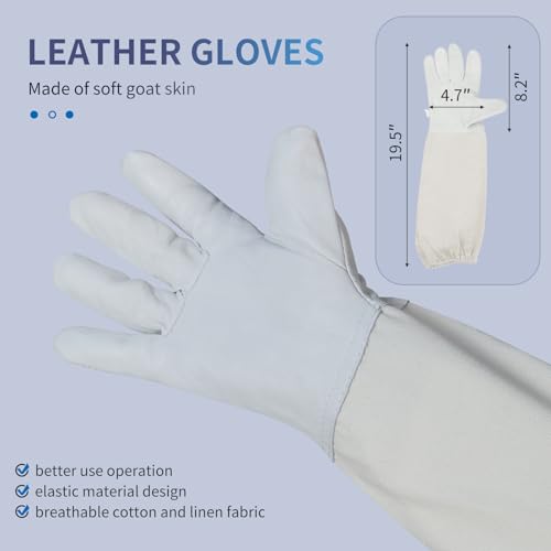 Bee Suit Series,One-Piece Full Set of Clothing with Gloves,Polycotton Material is More Assured - color: White Round Veil, size: XX-Large