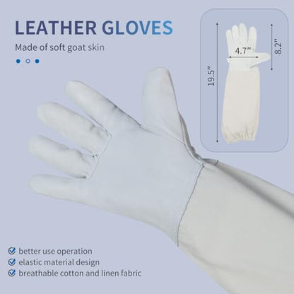 Bee Suit Series,One-Piece Full Set of Clothing with Gloves,Polycotton Material is More Assured - color: White Round Veil, size: XXXL Large