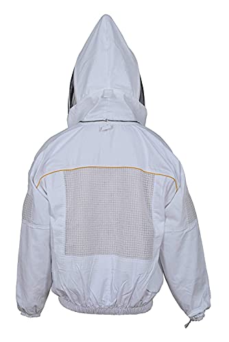 Beekeeping Jacket Ventilated Cotton with Mesh Pocket – Safety Fencing Bee Suit with Veil & Carrying Bag (BP-201-White)-M - size: M