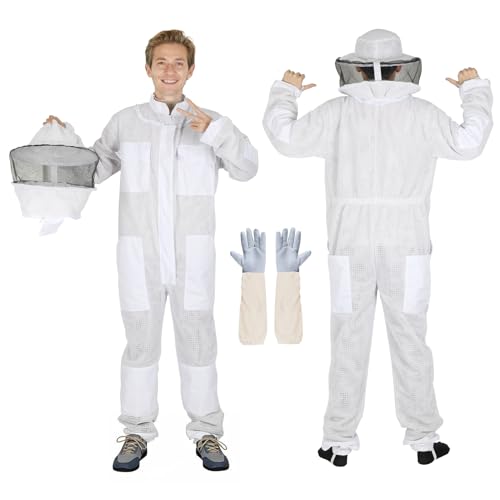 Upgraded Bee Suit for Men & Women Sting Proof, Thickened Ventilated Beekeeper Suit with Gloves & Round Veil, Full Protection Beekeeping Suits(XXL 5'11"-6'3") - size: Thickened XXL