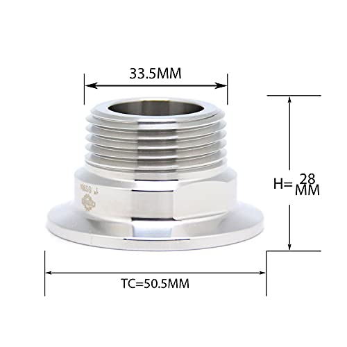 QiiMii 1Inch Stainless Steel 304 Sanitary NPT Male Thread x 1.5 Inch Tri Clamp Adapter, Stainless Steel 304 - size: TC 50.5 x 1"