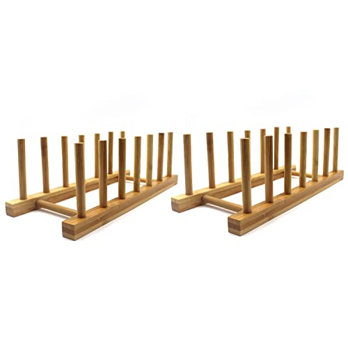 Bamboo Wooden Plate Racks Dish display Holder Kitchen Storage, Pack of 2 | Cabinet Organizer for Dish / Plate / Bowl / Cup / Pot Lid / Cutting Board/ Book (vertical) - size: Pack of 2
