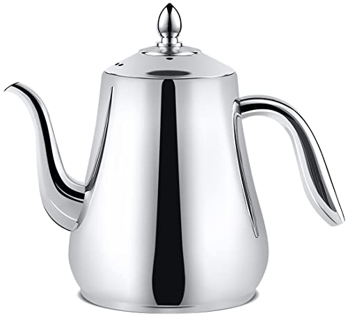 SANQIAHOME Stainless Steel Teapot with strainer Tea Pot With Removable Infuser or filter for Loose Leaf and Tea Bags cold water Pitcher Tea Maker Dishwasher Safe (silver, 1550ml(51Oz)) - size: 1.55 L