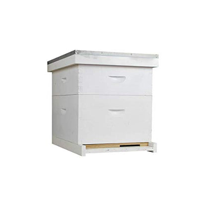 Complete 10-Frame Beekeeping Starter Kit – Painted Langstroth Hive with 5 Wax-Coated Frames, Jacket, Veil, Gloves, Smoker & Hive Tool – Nuc-Ready Wooden Hive Box (White, 1 Deep - 1 Medium) - size: 1 Deep - 1 Medium