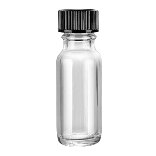 Restaurantware Vetri 0.5 Ounce Boston Glass Bottles, 48 Sample Bottles With Black Phenolic Caps - Dishwashable, Round, Clear Glass Bottle, For Potion, Juice, Ginger Shots, Whiskey, Liquids - color: Clear, size: 0.5 oz