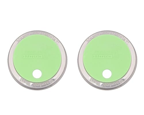 Mint Green Silicone Straw Hole Tumbler and Fermentation Lids with Stainless Steel Bands by Mason Jar Lifestyle (2 Pack, Regular Mouth) - color: Mint Green, size: Regular Mouth