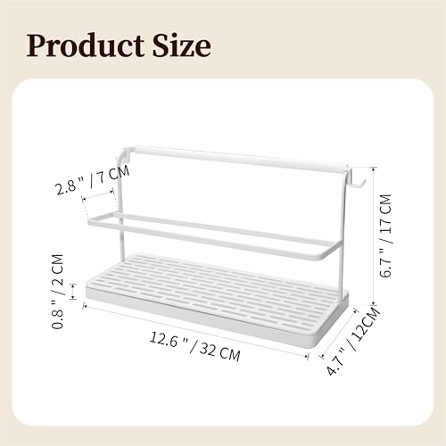 2-Tier Water Bottle Drying Rack for Countertop - Large Carbon Steel Cup Mug Organizer with Removable Drain Tray (White) - color: White