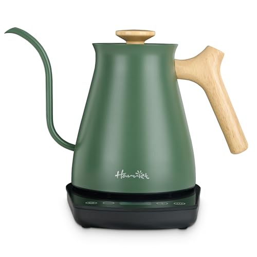 Harriet Gooseneck Electric Kettle - 1200W Fast Heat, 0.8L Stainless Steel, Precision Temp Control & Timer, Wood Handle, Pour Over Coffee and Tea, Green - color: Green