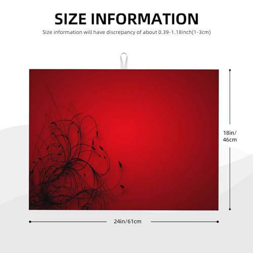 Red Black Abstract Flower Dish Drying Mat Retro Floral Modern Rustic Drying Rack Pad Countertop Dishes Ultra Absorbent Microfiber Kitchen Counter Mat 18x24 Inch - color: Red