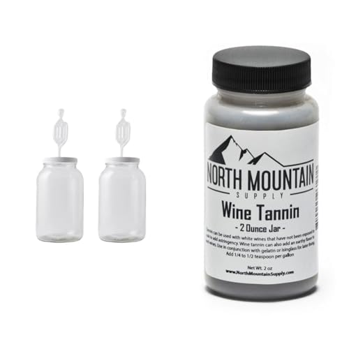 FastRack Set of 2 One Gallon Jars with Drilled Lid & Airlock + North Mountain Supply 2 Ounce Wine Tannin