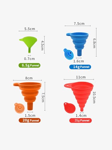 4-Pack Silicone Funnel Set,4 Sizes Foldable Food-Grade Kitchen Funnels for Cooking,Baking Bottles & Liquids,Easy Storage
