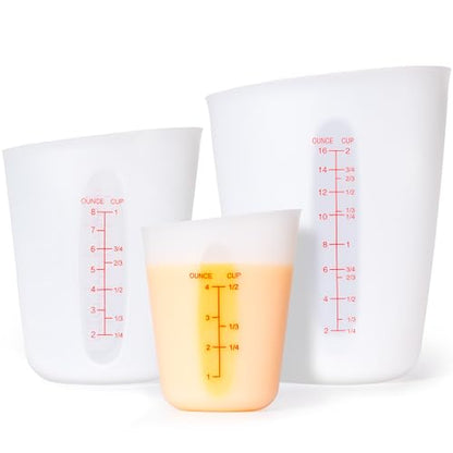 Rainspire Upgraded 3 Piece Silicone Measuring Cup Sets Squeeze & Pour Liquid Measuring Cups Flexible Chocolate Melting Cup Baking Supplies Chef Gifts