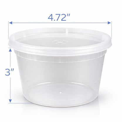 16 oz [24-Pack] Microwavable Plastic Deli Food Storage Containers with Lids | BPA Free, leak-resistant, stackable and freezer-safe design helps keep food fresh and secure - size: 16 oz - 24 Pack