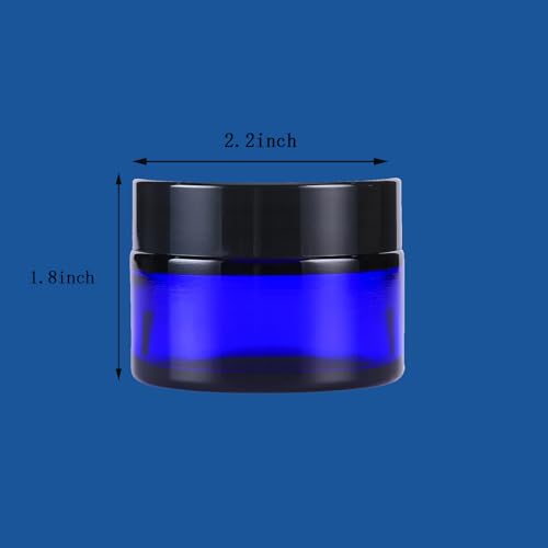 OverNews 2oz Blue Glass Jar Travel Size, 45PCS Empty Cosmetic Lotion Container with Black Lid & Spatula, Small Mini Jar for Beauty - color: HBlue, size: 45