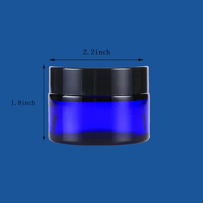 OverNews 2oz Blue Glass Jar Travel Size, 45PCS Empty Cosmetic Lotion Container with Black Lid & Spatula, Small Mini Jar for Beauty - color: HBlue, size: 45