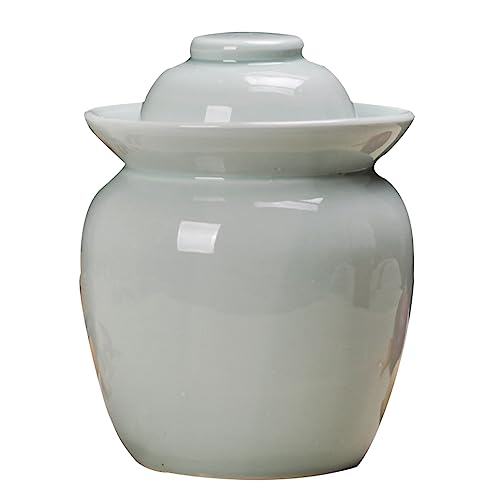 Fermentation Jar Kit Traditional Chinese Porcelain Pickle Jar,Ceramics Fermenting Crock Kit with Water Seal Airlock Lid, Pickle Jar for Pickles Kimchi, Sauerkraut green-4kg
