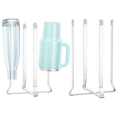 Bottle Drying Rack Reusable Drying Rack for Bottles Metal Foldable Water Bottle Dryer Holder Space Saving Cups Dryer Racks Kitchen Stand Holder for Plastic Bags, Bottles and Cups (Silver, 2PCS)