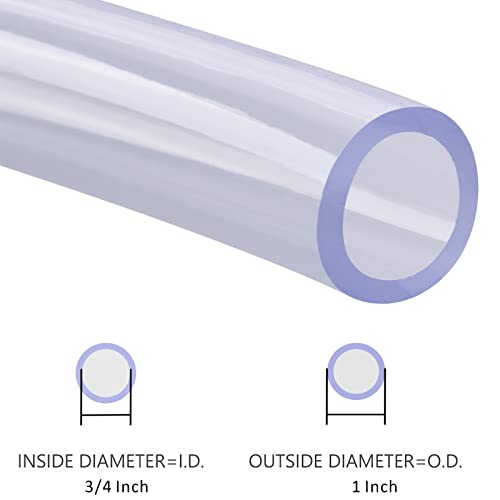 DERNORD PVC Tubing 3/4"ID X 1"OD Flexible Clear Vinyl Hose 10 Feet for Food Grade - size: 10 Feet, style: 3/4"ID X 1"OD