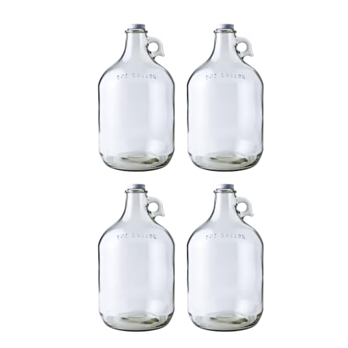 Fastrack 4-Pack 1 Gallon Glass Jug Set (128 oz) w/ White Metal Caps | Multipurpose 1 Gallon Jug, & Detergent Dispenser for Laundry, Glass Jar for Liquids, Water & Juice - style: 4pack 1 Gallon Growler
