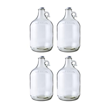 Fastrack 4-Pack 1 Gallon Glass Jug Set (128 oz) w/ White Metal Caps | Multipurpose 1 Gallon Jug, & Detergent Dispenser for Laundry, Glass Jar for Liquids, Water & Juice - style: 4pack 1 Gallon Growler