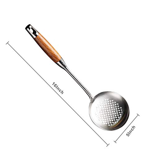 Slotted Spoon,304 Stainless Steel Skimmer Spoon with Heat Resistant Wooden Handle,Silver/15.8Inch - style: Skimmer Spoon-wood handle
