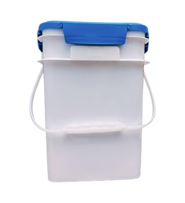 House Naturals 4 Gallon Square Food Grade Bucket Pail with Plastic Handles and Lid (Pack of 3) Made in USA containers (White - Blue lids) - color: White - Blue Lids