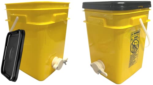 House Naturals Honey Food Grade 4 Gallon Square Bucket with Honey Gate for Beekeeping and Lid (Pack of 2) Made in USA