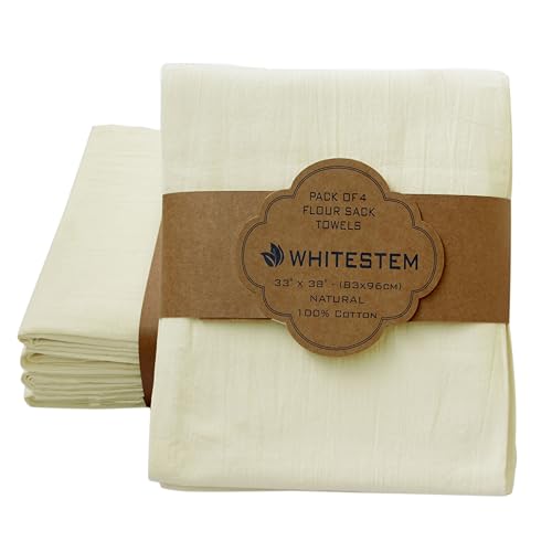 Flour Sack Towels | Tea Towel for Crafts | Kitchen Dish Cotton Blank Towel for Embroidery | Baking Bread Proofing Linen Cover | Thick Absorbent Quick Dry | 4 Pack 33"x38" Natural - color: Natural, size: 33"x38" - 4 Pack