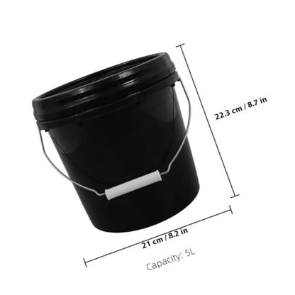 FENICAL Small Sealed Bucket with Lid and Handle 5l Portable Plastic Pail for Household Cleaning, Water Storage, and Waste Container in Black