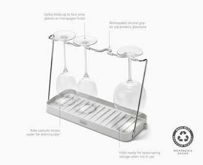 Joseph Joseph DrySmart Folding Stemmed Wine Glass Drying Rack, Space-Saving Draining Board Organizer, Made from Recycled Plastic - style: Wine Glass